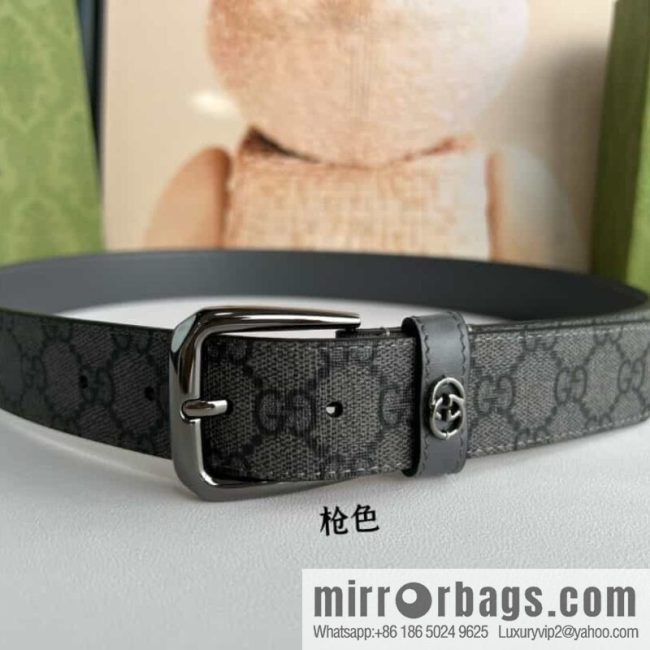 Gucci Gucci GG Supreme canvas GG monogram pattern men\'s classic belt 3.5cm. - Image 4