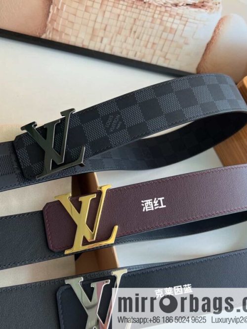 LV/Louis Vuitton, letter logo metal imported cowhide double-sided men\'s belt 40mm