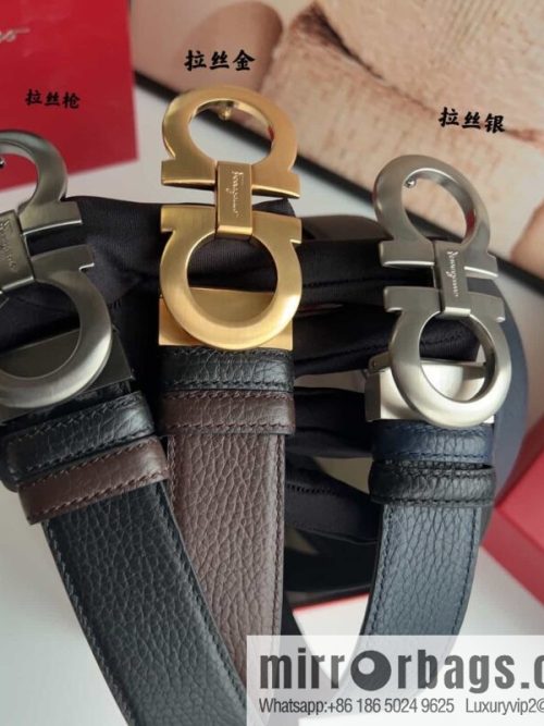 Ferragamo 8-character metal clip buckle first layer cowhide texture belt 3.5cm