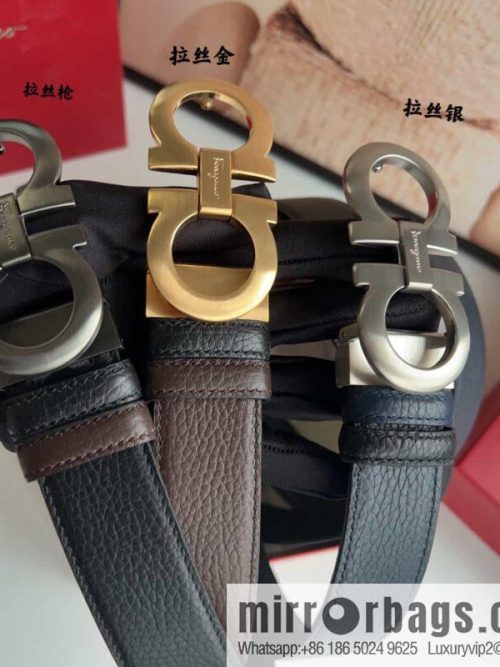 Ferragamo 8-character metal clip buckle first layer cowhide texture belt 3.5cm