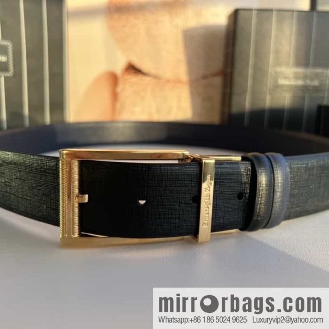 Z ZEGNA Zegna men\'s black/dark blue first layer cowhide leather plate buckle belt 3.5cm - Image 3