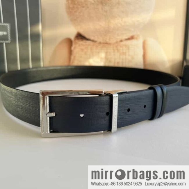 Z ZEGNA Zegna men\'s black/dark blue first layer cowhide leather plate buckle belt 3.5cm - Image 2