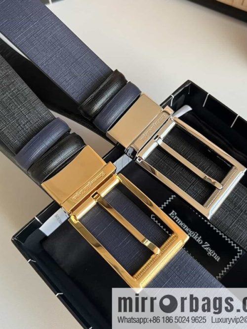 Z ZEGNA Zegna men\'s black/dark blue first layer cowhide leather plate buckle belt 3.5cm