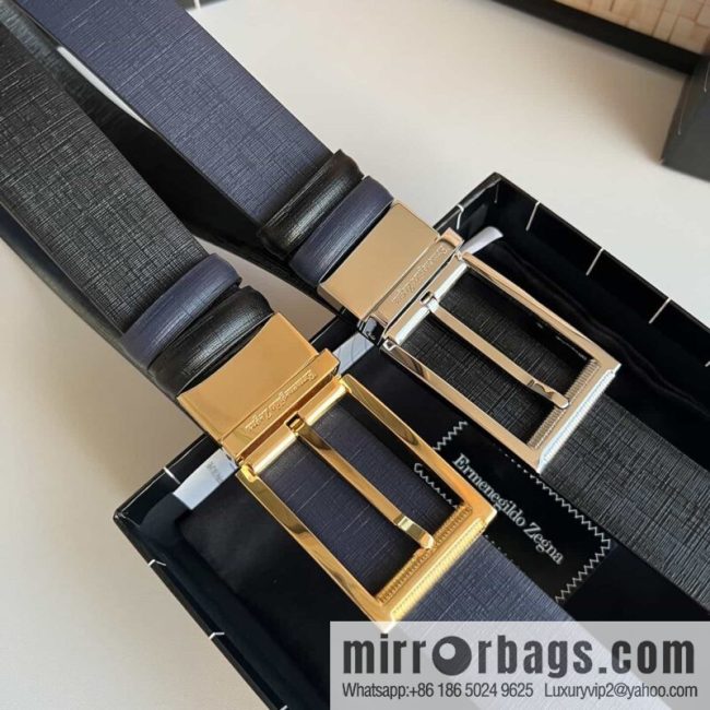 Z ZEGNA Zegna men\'s black/dark blue first layer cowhide leather plate buckle belt 3.5cm