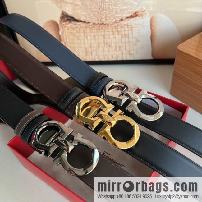 Salvatore Ferragamo Men\'s 3.5cm Delicate Double Circle Original Rhombus Buckle Belt