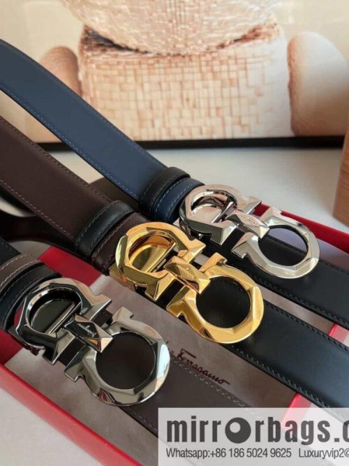 Salvatore Ferragamo Men\'s 3.5cm Delicate Double Circle Original Diamond Buckle Belt