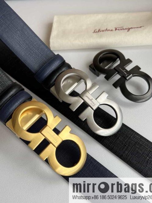 Ferragamo Ferragamo, Double Sided Cowhide Blue/Black Leather Men\'s 3.5cm Belt