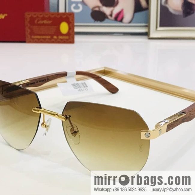 Cartier Wooden temple rimless men\'s sunglasses - Image 3