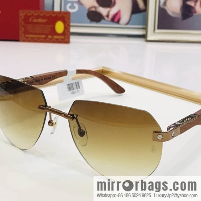 Cartier Wooden temple rimless men\'s sunglasses - Image 6