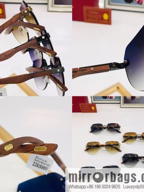 Cartier Wooden temple rimless men\'s sunglasses