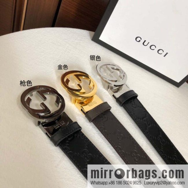 GUCCI double G rotating metal buckle logo embossed belt 36mm men\'s belt
