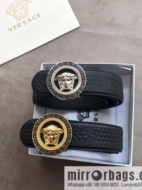 VERSACE stainless steel hollow Medusa metal buckle 3.8cm cowhide belt