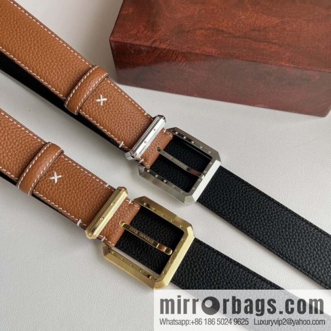 Stefano Ricci Stephen, Stainless Steel Pin Buckle Double Sided First Layer Lychee Textured Cowhide Belt 3.6cm