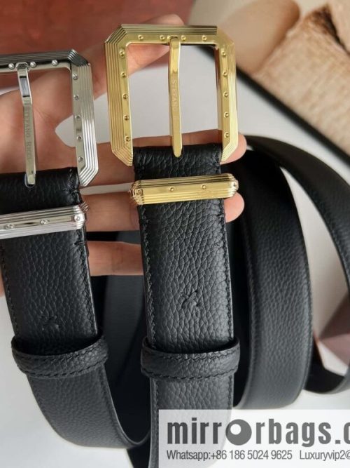 Stefano Ricci Stephen, Stainless Steel Pin Buckle Double Sided First Layer Lychee Textured Cowhide Belt 3.6cm