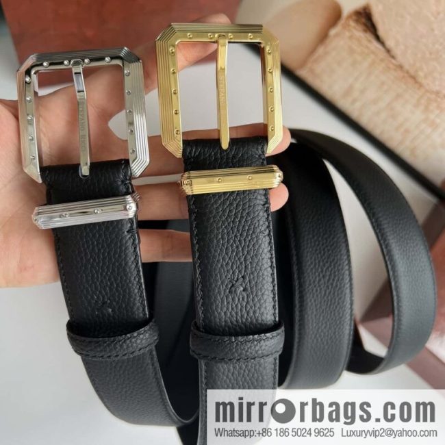 Stefano Ricci Stephen, Stainless Steel Pin Buckle Double Sided First Layer Lychee Textured Cowhide Belt 3.6cm