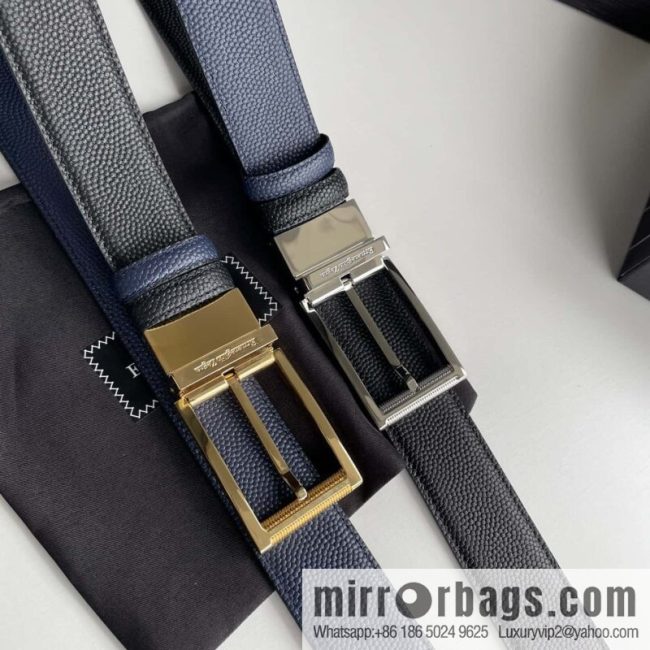 ZEGNA Zegna, metal rotating pin buckle, pearl-textured cowhide belt 3.5cm