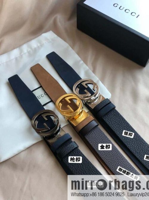 GUCCI imported suede color-changing leather with the first layer of swinging cowhide, double G rotating metal buckle, belt 35mm