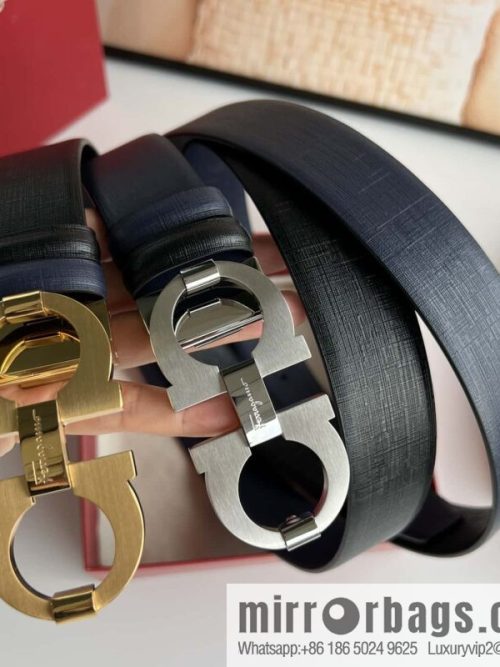 Ferragamo Ferragamo, stainless steel figure 8 metal brushed clip buckle, double-sided first-layer cowhide belt 3.5cm