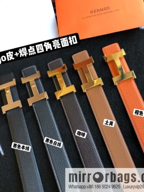 Hermes H four-corner solder joint bright palladium buckle, imported cowhide belt 38mm