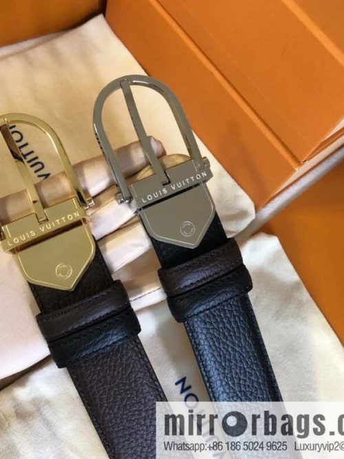 LV stainless steel pin buckle with the first layer of cowhide double-sided lychee adjustable external belt 35MM