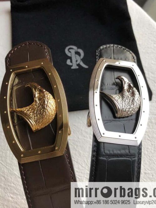Stefano Ricci Stephen, Stainless Steel Eagle Head Buckle 3.8cm Top Cowhide Fine Imitation Crocodile Leather Belt