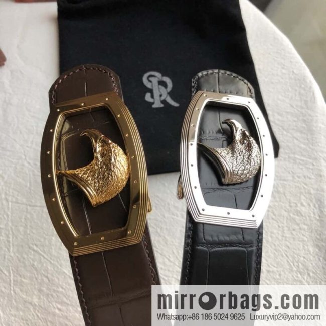 Stefano Ricci Stephen, Stainless Steel Eagle Head Buckle 3.8cm Top Cowhide Fine Imitation Crocodile Leather Belt