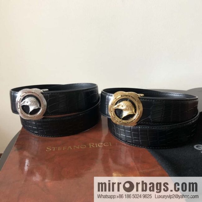 Stefano Ricci Stephen, Stainless Steel Eagle Metal Buckle 3.8cm Alligator Belt