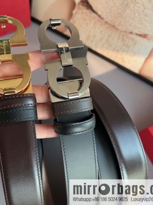Ferragamo Ferragamo, stainless steel figure 8 metal clasp 3.5cm cowhide belt
