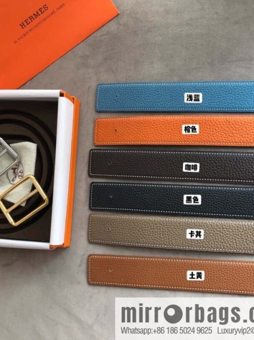 Hermes Hermes, double-sided original lychee with stainless steel inlaid diamond buckle belt 38mm