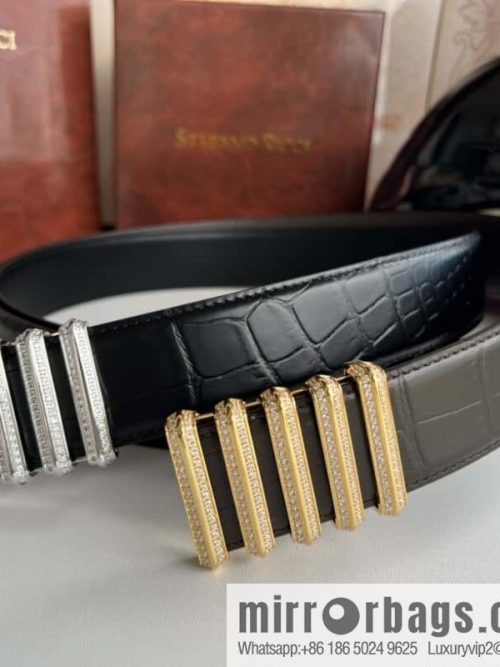 Stefano Ricci Stephen, Stainless Steel Hollow Inner Wear Diamond Craft Button Head 3.8cm Alligator Belt