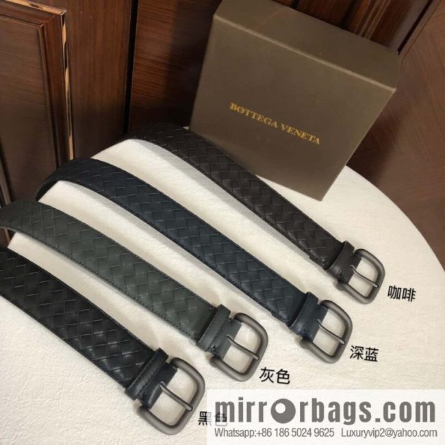 Bottega Veneta Butterfly Home, top layer cowhide woven 3.8cm classic color pin buckle belt