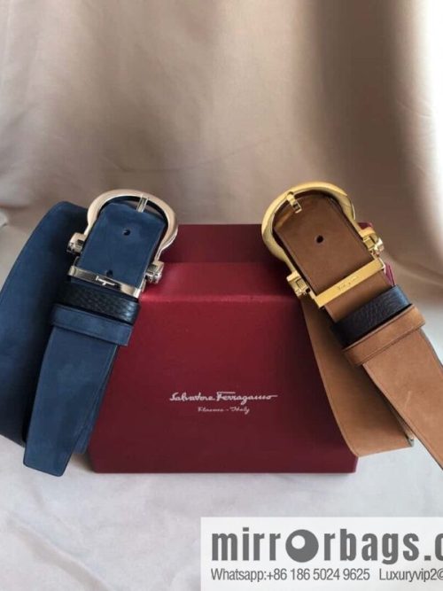 Ferragamo Ferragamo 3.5cm imported suede color-changing leather with the first layer of swinging cowhide pin buckle belt