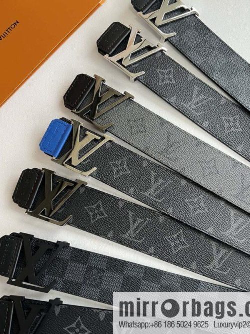 LV Monogram Canvas and Plain Cow Leather Tag Double Sided Belt 40mm