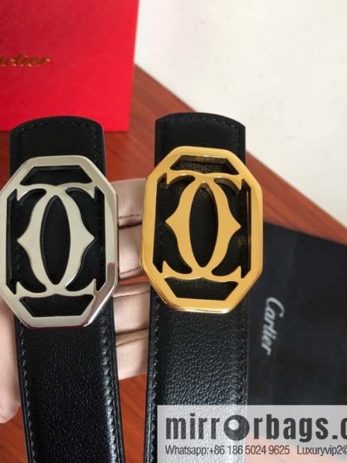 Cartier 3.5cm Stainless Steel Double C Hollow Metal Buckle Top Cowhide Sheep Textured Belt