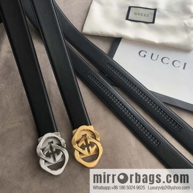 GUCCI 3.5cm men\'s exquisite large double G rhombus automatic buckle, double-sided first-layer cowhide belt