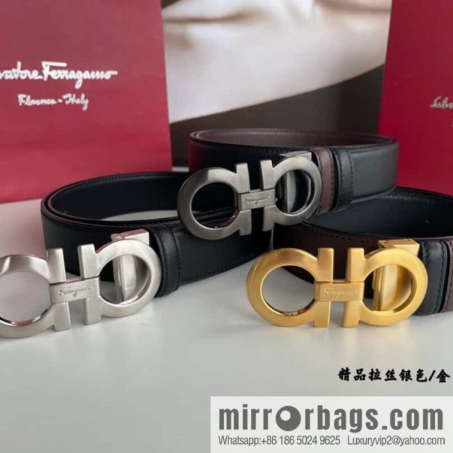 Ferragamo 3.5cm boutique metal buckle, imported double-sided first-layer cowhide belt