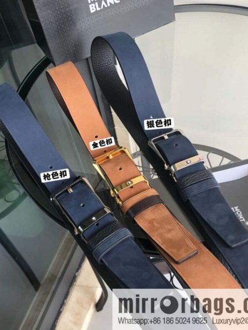 MONTBLANC Montblanc 3.5cm suede color-changing leather with the first layer of swinging cowhide pin buckle belt