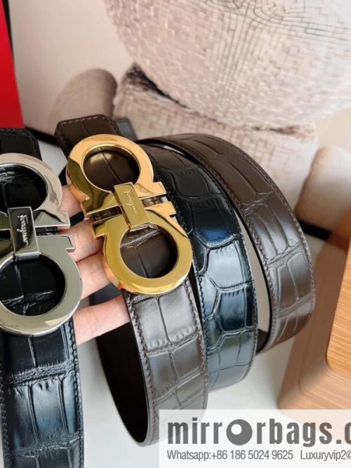 Ferragamo 3.5cm imported cowhide pressed pattern, crocodile pattern belt