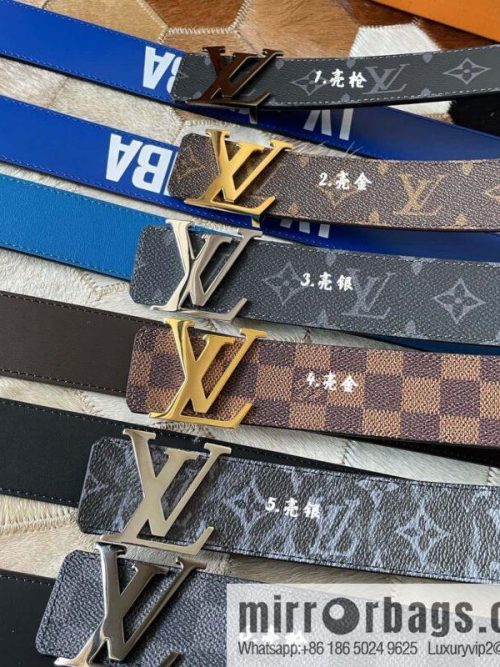 LV Monogram pattern calfskin, stainless steel letter rolling sand buckle 4.0CM belt