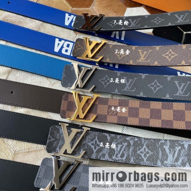 LV Monogram pattern calfskin, stainless steel letter rolling sand buckle 4.0CM belt