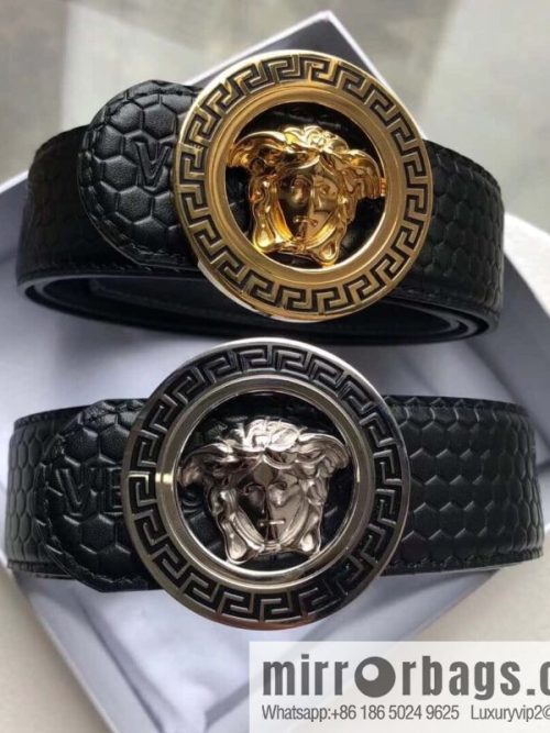 VERSACE stainless steel hollow Medusa metal buckle 3.8cm cowhide belt