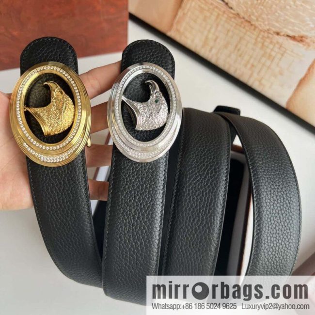 Stefano Ricci Stephen, Stainless Steel Eagle Metal Buckle 3.8cm Cowhide Litchi Belt