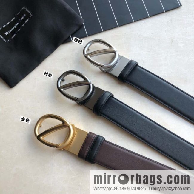 Zegna, men\'s black/dark brown top layer cowhide leather plate buckle belt 3.5cm