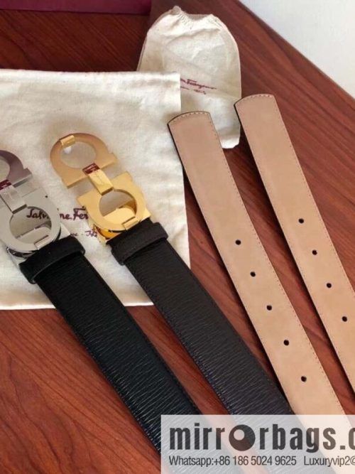 Ferragamo, stainless steel metal clasp 3.5cm cowhide frosted lined belt