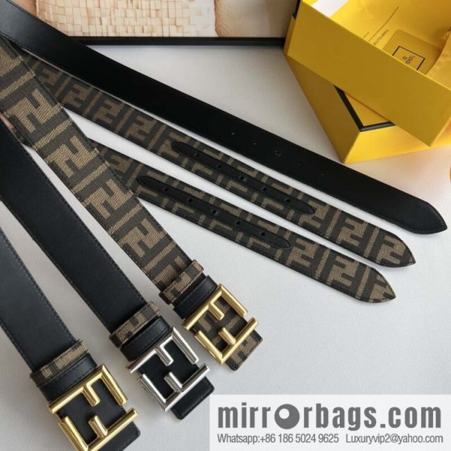 FENDI Fendi \"Double F\" logo from \"Galeries Lafayette\" cowhide belt 3.5cm
