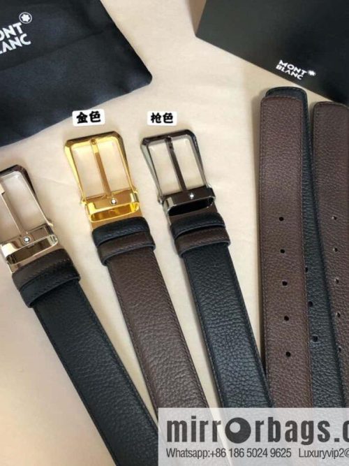 MONTBLANC Montblanc, pin metal buckle, first layer cowhide lychee pattern belt 3.5cm
