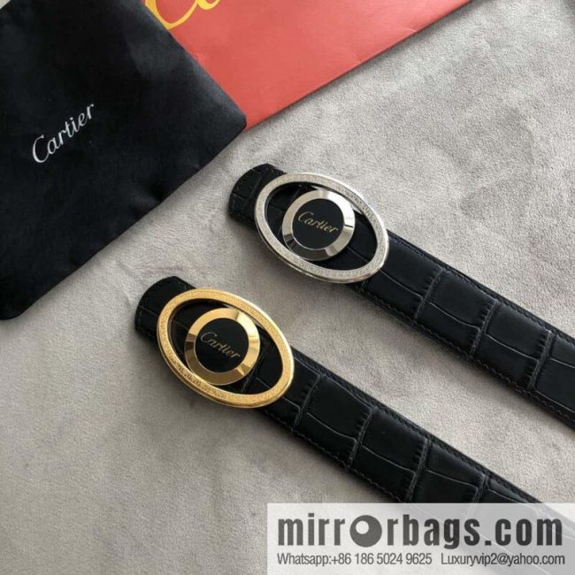 Cartier Cartier, upturned metal buckle on both sides of stainless steel, crocodile belt 3.5cm