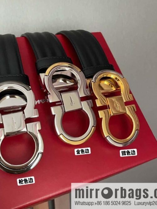 Ferragamo Ferragamo Gancio Double Circle Intertone Edge Metal Clip Buckle, First Cowhide Belt 3.5cm