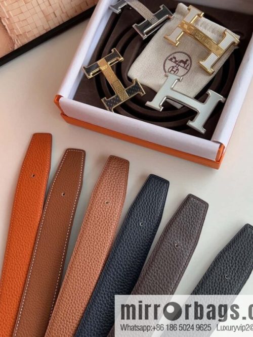 HERMES, stainless steel fiber sheet buckle, double-sided original leather lychee pattern belt 3.8cm