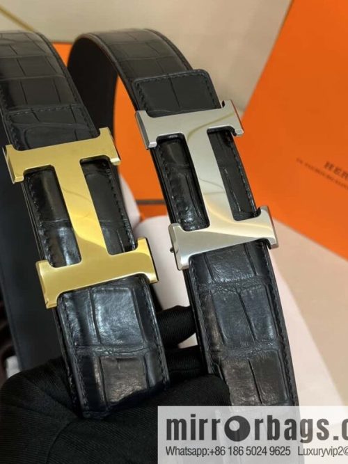 Hermes Hermes, high-end material metal buckle, alligator leather unspliced belt 3.8cm